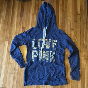 VS Pink Hoodie. Blue with silver writing. Size Medium.